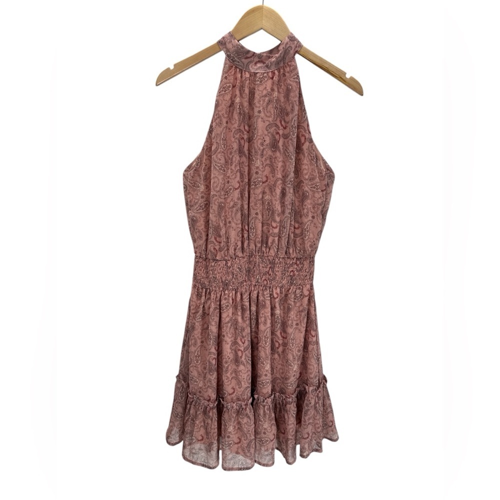Sweet Lemon Boho Ruffle Halter Dress Pink Paisley Festival Romantic Mini Flowy